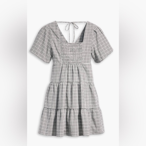 Levi’s Volume Sleeved Tiered Dress; Gingham - Grey; Size L - Picture 1 of 4